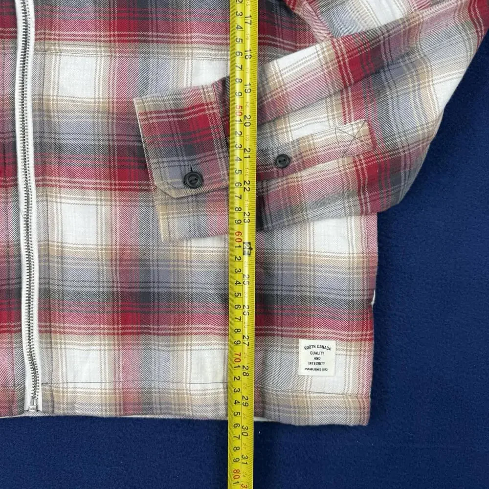 Roots Plaid Zip Hoodie Jacket Men Sz L Flannel Shirt Canada Cabincore Heritage - Picture 5 of 9